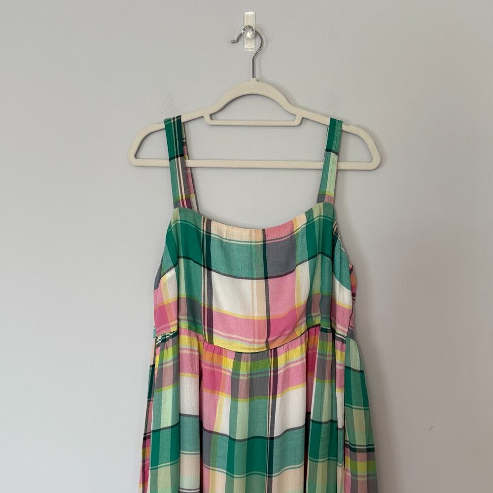 LOFT Green Pink Plaid Maxi Dress - Picture 2 of 8